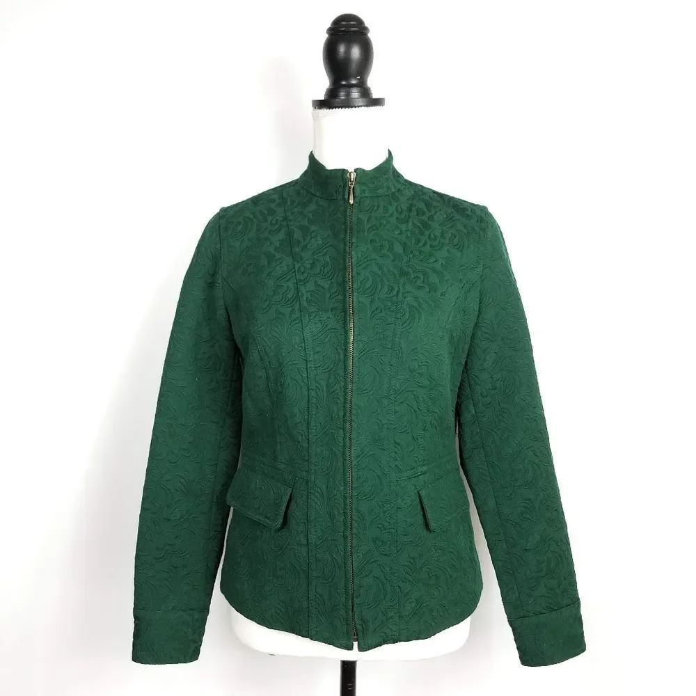 Chico's Green Jacquard Tapestry Zip Front Blazer Jacket - Picture 1 of 7